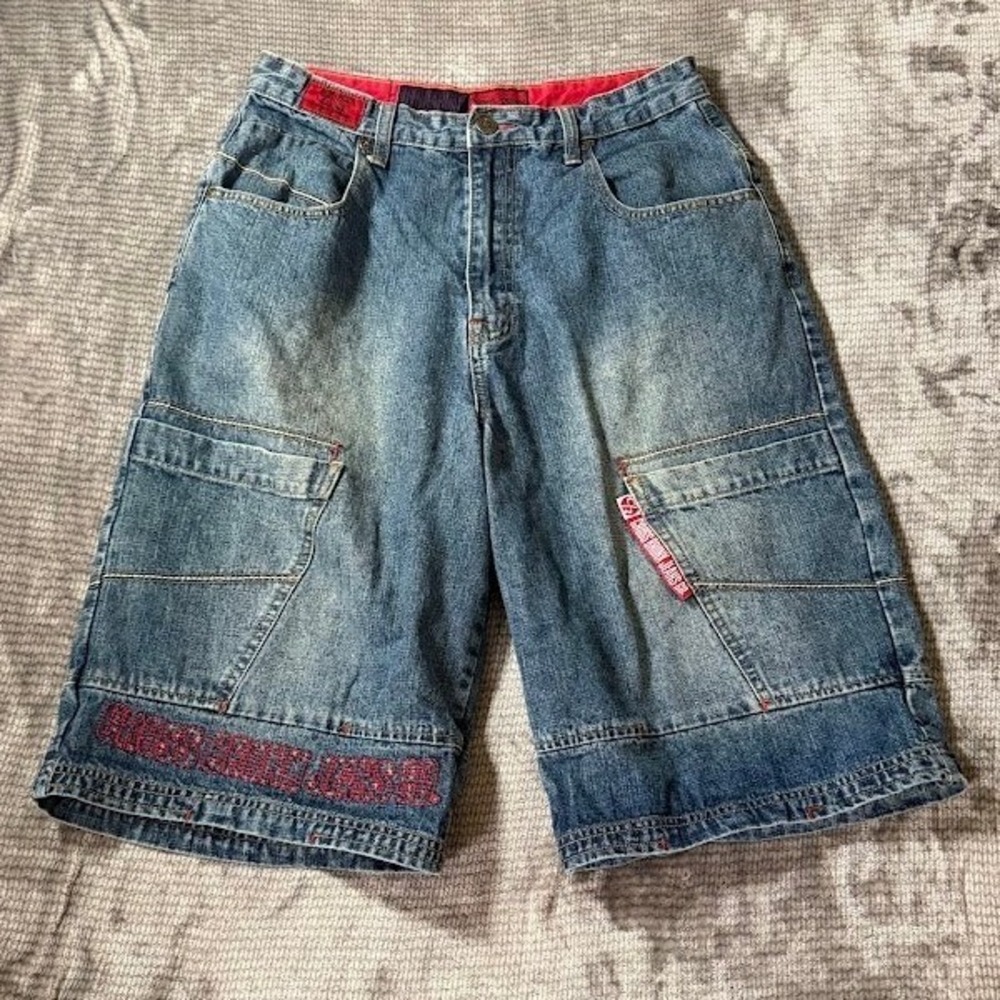 Vintage Cross Bronx Jeans Co Baggy Denim Shorts Mens 32X12 Blue Y2K Streetwear